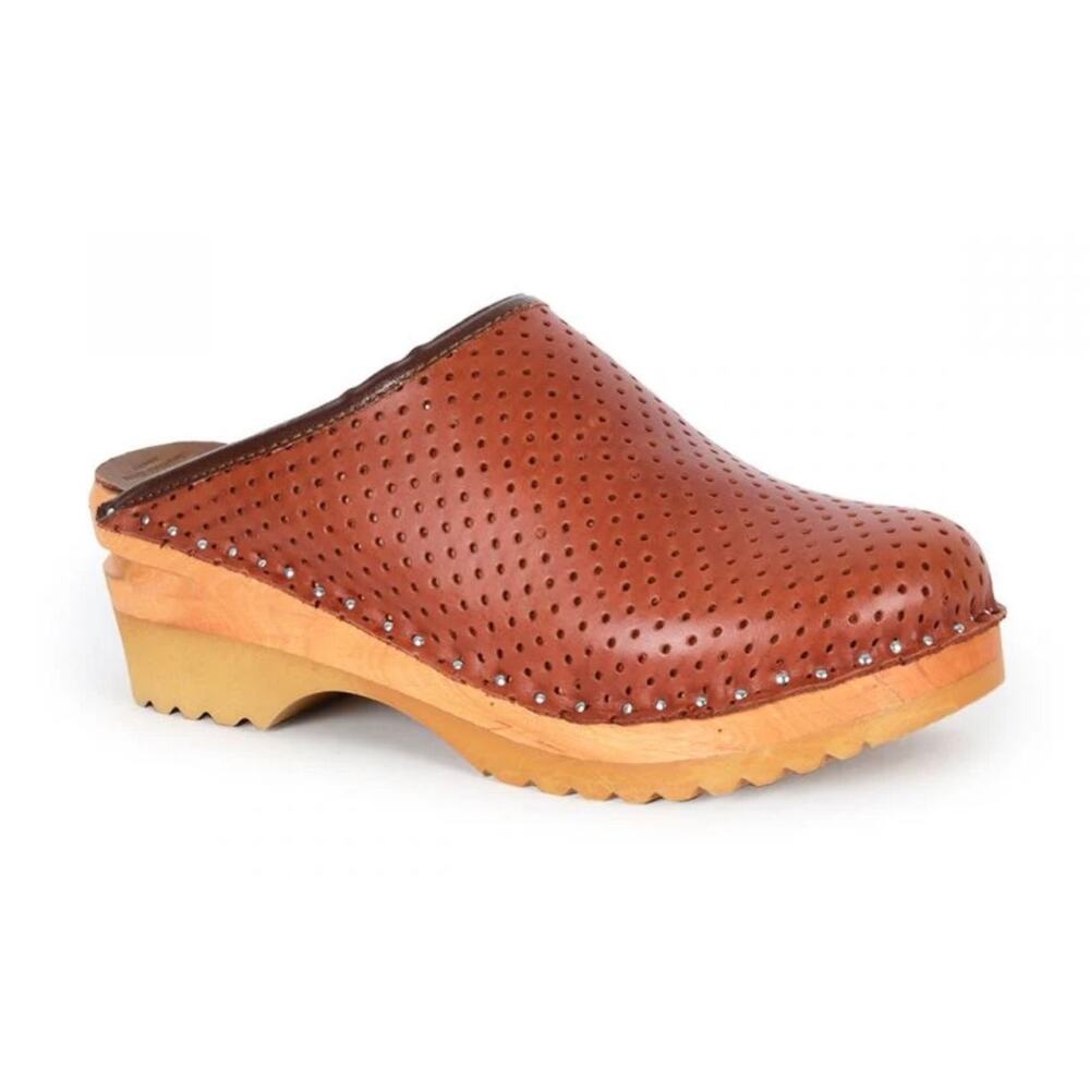 Troentorp Clogs Perforated Copper Brown Leather
